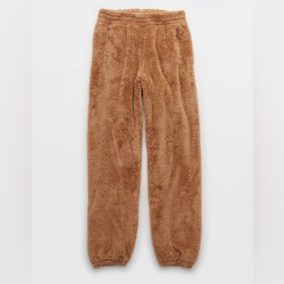 Aerie brown Teddy high waist fluffy fleece jogger pants comfy cozy lounge XS NWT - Picture 3 of 9
